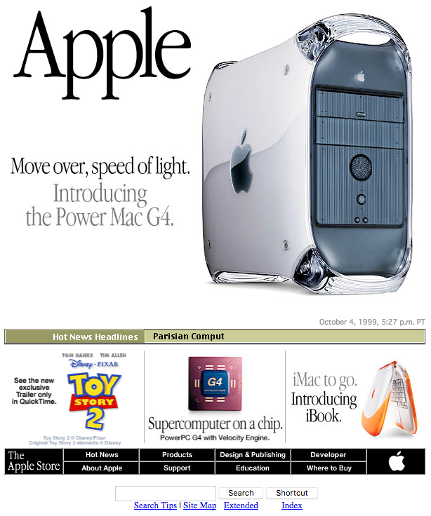 Apple homepage with the Power Mac G4 (1999)